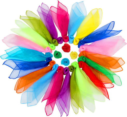 Colovis Square Dance Scarves, 48 Pcs Juggling Scarf Props Magic Trick Silk Scarves for Music Movement (12 Colors)