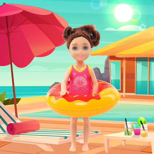 Mini 5.3 Inch Doll Clothes & Accessories Set with 6 Beach Swimsuits, 3 Dresses, 2 Swimming Rings, 2 Drinks, 2 Hats, 2