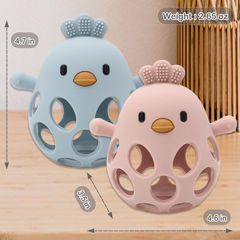 Baby Teething Toy, Hollow Chicken Silicone Teething Toys, Soft Chew Toys for Sucking Needs (Blue+Pink)