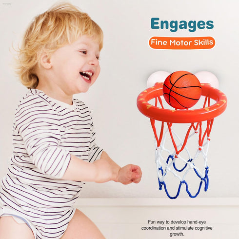 Bath Toys - Bathtub Basketball Hoop for Toddlers, Shower Toys with 4 Soft Balls, Mold Free, Strong Suction Cup