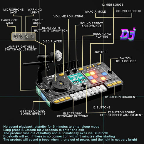 Microphone,Bluetooth,8 Set 3 4 5 6 7 8+ RedCrab Kids DJ Mixer Table with Piano Keys, LED Lights, Interactive Music Toy