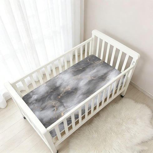 Bseiialft 52 28 Gray Gold Marble Crib Sheets for Boys Girls Soft and Breathable Cotton Baby Sheets for Standard Crib