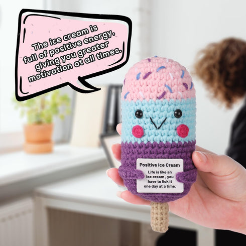 Funny Positive Ice Lolly, Crochet Ice Cream Cute Knitted Toy with Encouraging Card, Handmade Positive Gift