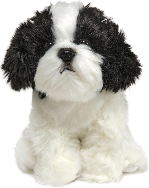 Bearington Collection Shih Tzu Stuffed Animal - 11 in Black & White Plush Puppy, Soft Realistic Washable Dog