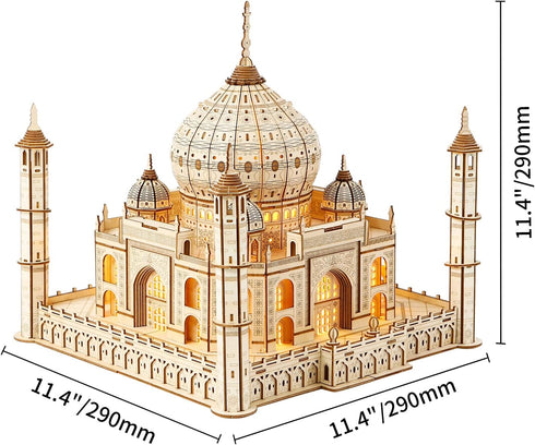 3D Wooden Puzzle for Adults, Taj Mahal Wood Model with LED Light, Self-Assembly Mechanical Building Kit