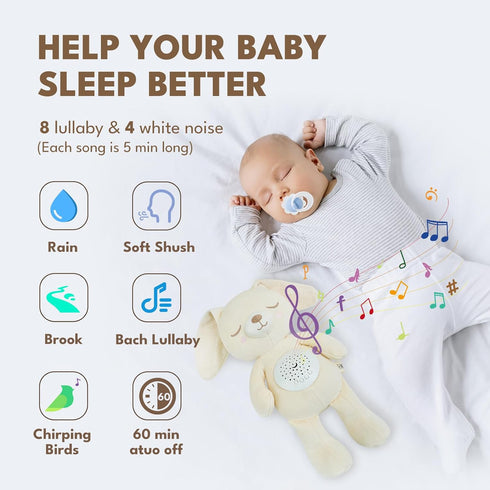 Bunny,13 5 7 inches Musical Stuffed Animals with Sound Machine, White Noise Baby Soothers for Sleep, Night Light Shush
