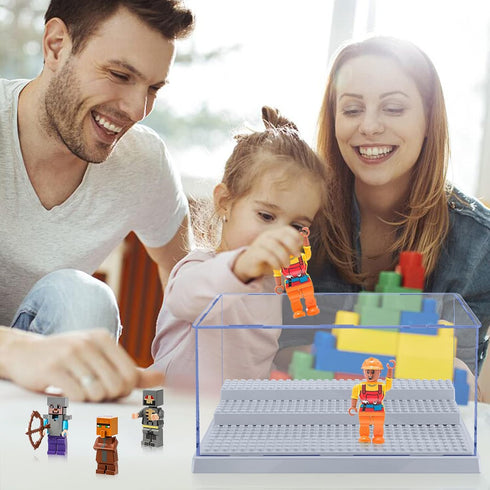 2 Pack Display Case for Minifigure Action Figures, Acrylic Storage Box with 3 Movable Steps for Kids Adults