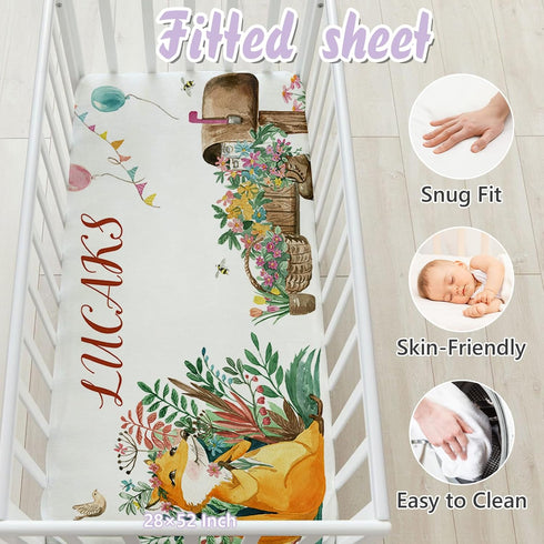 Set Sets, 3 Set Sets Custom Crib Bedding - Personalized Name Nursery Bedding PCS Fox Theme Baby Crib Bedding for Girls