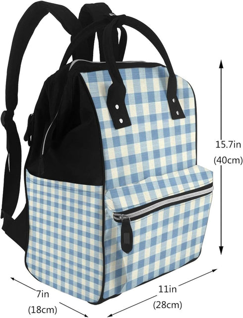 Qewfoju 1 Backpack Dusty blue Gingham Pattern Diaper Bag Multifunctional Baby Bags for Baby Girls & Boys Large Capacity