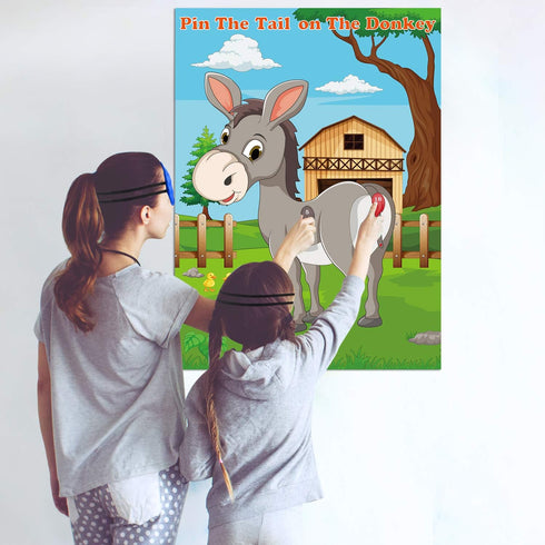 FEPITO Pin The Tail on The Donkey Party Game with 24 Pcs Tails | Kids Birthday Party Decorations | Carnival Circus