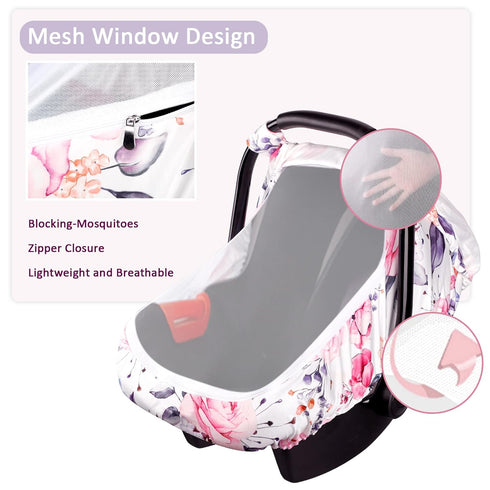 Pack of Baby Car Seat Head Support and Covers Stylish Floral Ultra Soft Minky Dotted Fabric Perfect for Baby Carseats