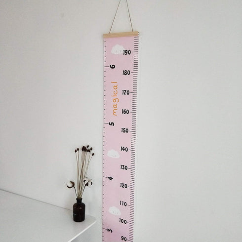 Kids Growth Chart, Wood Frame Fabric Canvas Height Measurement Ruler, 7.9 x 79in, Pink - Cloud