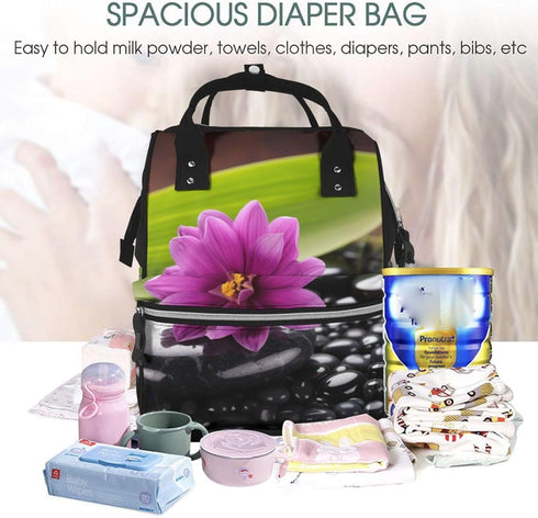 HCBPWVQA Backpack Daypacks Backpack Mommy Purple Flower with Black Stone Diaper Bag with Changing Pad and Pacifier
