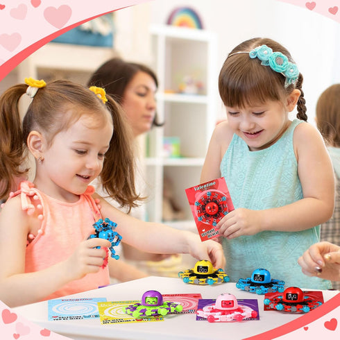 ShinyRelief 25 Pcs Valentine's Day Gifts for Kids Valentine Cards with Finger Fidget Toy Glow in The Dark DIY Stress