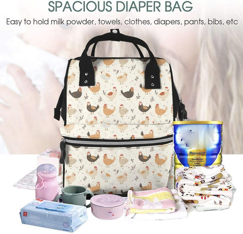 TZTTZT Countryside Backpack, Mommy Cute Chicken Print Diaper Bag Toddler Baby Girl Boy Diaper Bag for Mom Dad, Bags