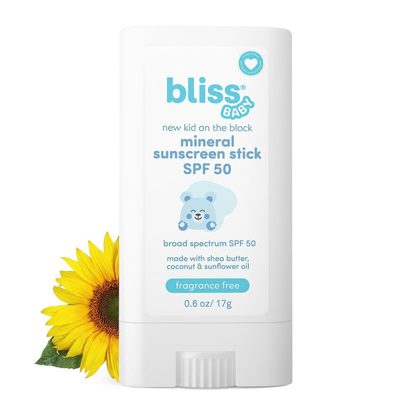 Bliss Baby Mineral Face Sunscreen Stick, SPF 50, Natural Zinc Oxide, Unscented,