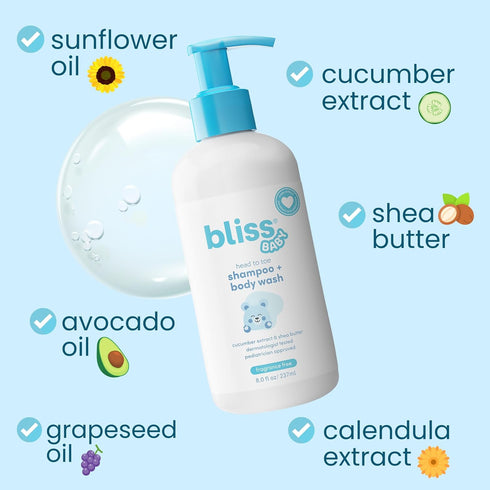2-in-1 Bliss Baby Shampoo and Body Wash, Premium For Babies, Toddlers & Kids, Unscented & Hypoallergenic - Gentle Baby