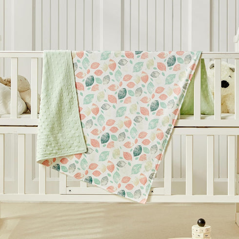 Carseat-30x40 Inches DuShow Leaf Baby Blanket for Girls - Ultra Soft Double Layer Minky Blanket with Dotted Backing
