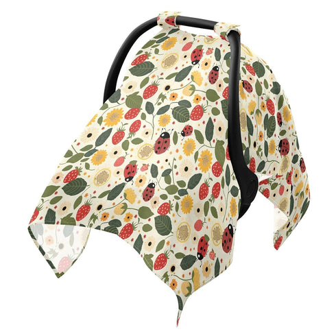 Dalzium Ladybug and Strawberry Fruits Car Seat Cover Baby, Carseat Canopy Cover for