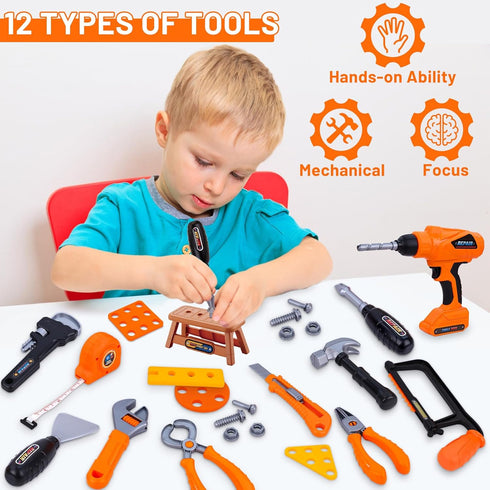 Set,MAGIC4U 50PCS Set 12 3-8 Kids Tool Toddler Tool with Electronic Toy Drill,Tape Measure Tool Equipements,Pretend
