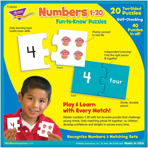TREND ENTERPRISES Fun-to-Know Puzzles: Numbers 1-20, 20 Two-Sided Puzzles for Ages 3 and Up