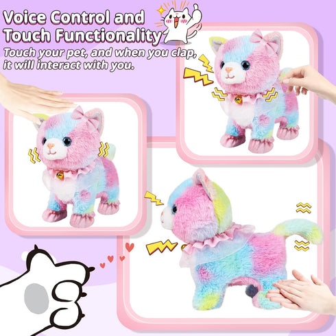 Jimate Interactive Electronic Plush Toy Walking and Barking Robot Cat Plush Cat Remote Control Kitten for Girls