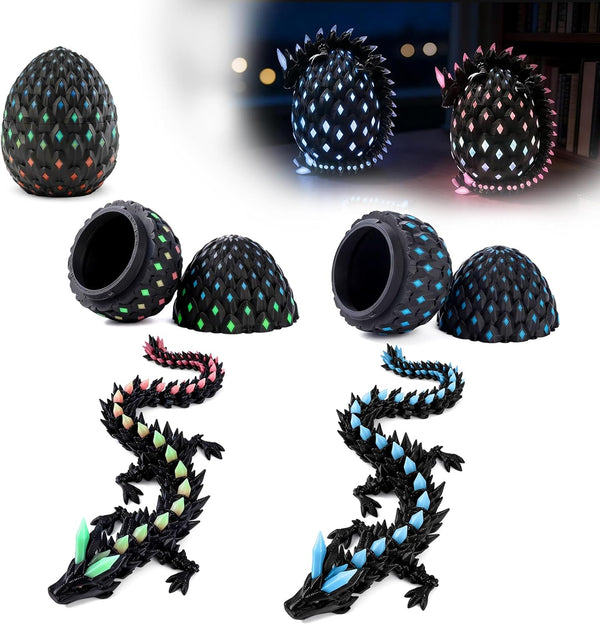 HUWUV 3D Printed Easter Dragon Eggs Rainbow & Blue Glow in The Dark