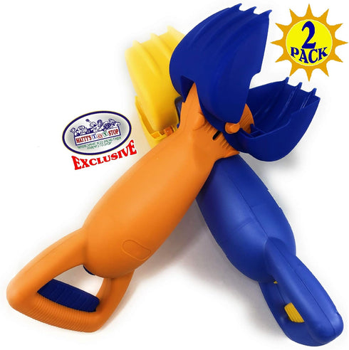 14.5" Set 2 Pack Matty's Toy Stop Plastic Sand Grabber Claw Scoops for Sand & Beach (Blue/Yellow & Orange/Blue) Gift
