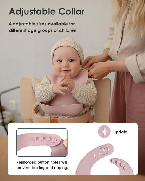Tiny Marvels Silicone Bibs for Babies with Food Catcher Pocket, Adjustable Waterproof Feeding Bib for Infants
