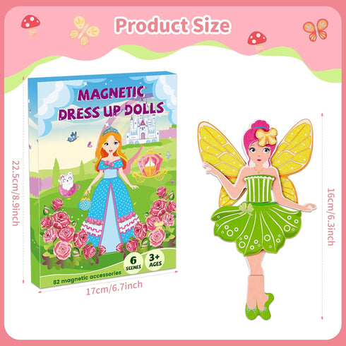 DINSUMRUG 3 4 5 6 7 Magnetic Dress Up Dolls for Girls,Princess Mermaid Fairy Ballerina Magnet Dolls Dress Up Kits,Car