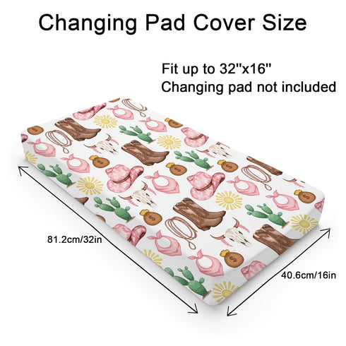 Western Cowgirl Baby Changing Pad Cover for Boys & Girls, Soft Breathable Fitted Changing Table Mats 32''x16'' Desert
