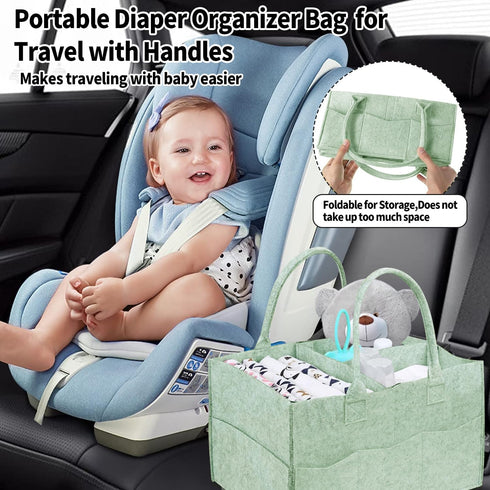 GINUMWA 2 Pack Diaper Caddy Organizer, Portable Baby Caddy Organizer with Handle, Collapsible Nursery Storage Bin
