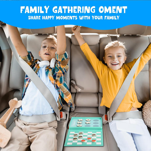 2-in-1 3 Magnetic Checkers & Tic-Tac-Toe Board Game | Travel Activities for Kids | Foldable Plane and Car Games |