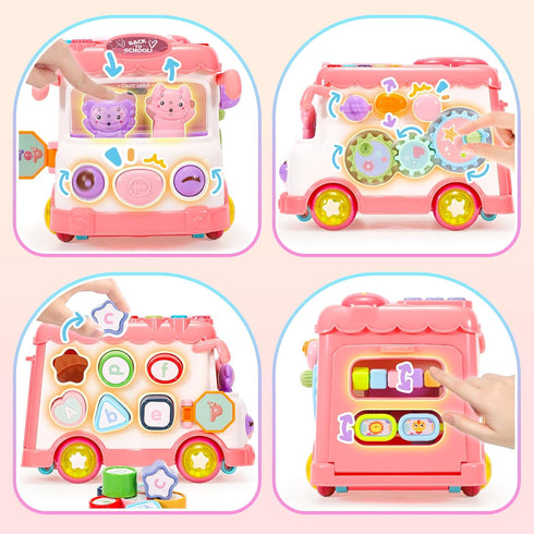 AmiDear 1-2 10-in-1 6-12-18 1-2, Baby Gift for Year Old Girl, Montessori Toys Bus for Baby Months+, Educational Musical