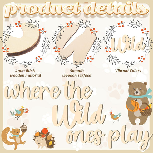 5 15.4" 18" 3D Kigley Pcs Playroom Wall Decor x Where The Wild Ones Play Nursery Sign Wooden Wall Art Decoration