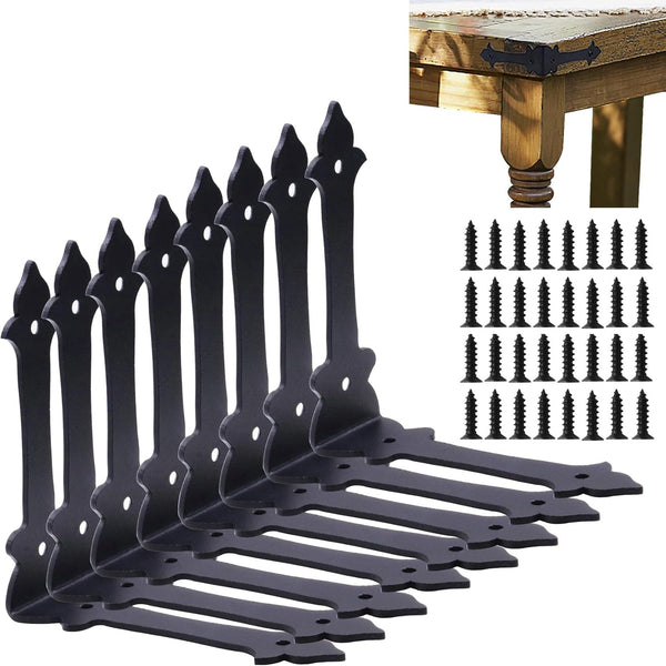 4 Inch Corner Protector Furniture Edge Guards, Metal Embellishments with Wood Decorative Hardware, 8 Pack (Black)