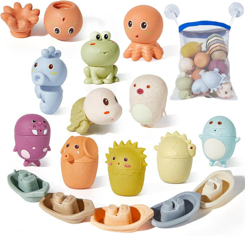 AMCHSURI Animal Bath Toys with Floating Boats for Toddlers 1-3, 15 PCS