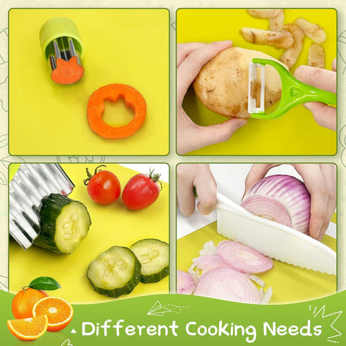 Chanking 17 Set 4+ Pieces Kids Safe Knife for Real Cooking Child-Friendly Plastic Chef Tools Montessori Kitchen Toys
