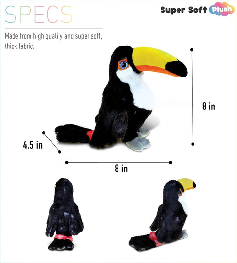 DolliBu Toucan Plush - 8 Inch Super Soft Stuffed Animal, Cute Tropical Rainforest Bird Toy for Kids, Teens, Adults
