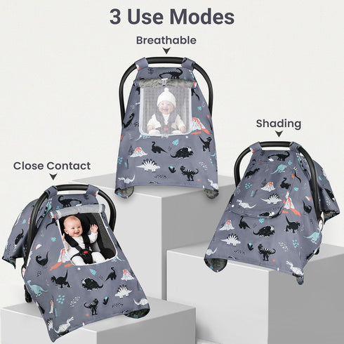 2 Car Seat Cover Baby, Carseat Covers Baby with Layers Breathable Zipper Windows, Windproof Infant Car Seat Cover