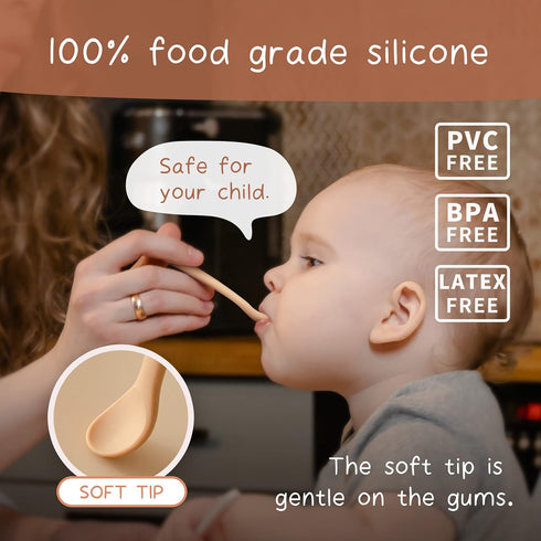 Moonkie Silicone Baby Spoons Set of 4, Two Sizes for 4+ Months, Toddler Led Weaning Spoons with Case, Bendable