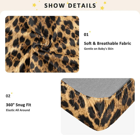 CZXW 52" 28" Stylish Leopard Print Crib Sheets Fitted x Natural Cotton Soft & Breathable for Baby Crib Mattress