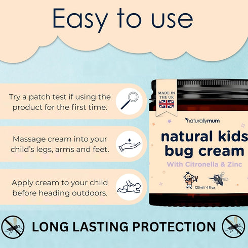 NaturallyMum Natural Bug Cream for Kids & Babies - Skin Soothing Formula with Zinc