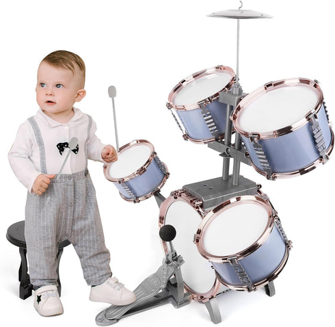 Set 5 M SANMERSEN Kids Jazz Drum - Drums with Stool - Rock Jazz Drum Kit - Musical Enlightenment Educational Toys Gift