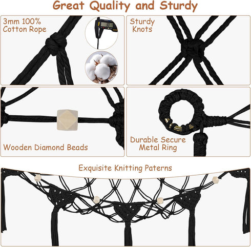 Hammock 57 Inch 100% Hammock Stuffed Animal Storage Corner, Large No Drilling Handcrafted Stuffed Animal Net, Natural