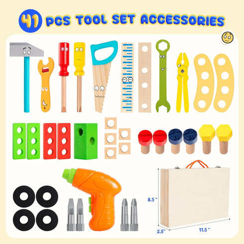 Set 2 3 4 5 6 41 Kids Tool with Drill, Montessori Toys for Years, Toddler Toys Easter Basket Stuffers, Pcs Wooden STEM