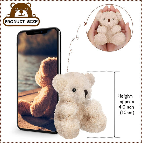 Threan 8 Pcs Mini Plush Bears, 4'' Small Stuffed Animal Toys for Keychain Baby Shower Party Favors (Brown, Apricot)