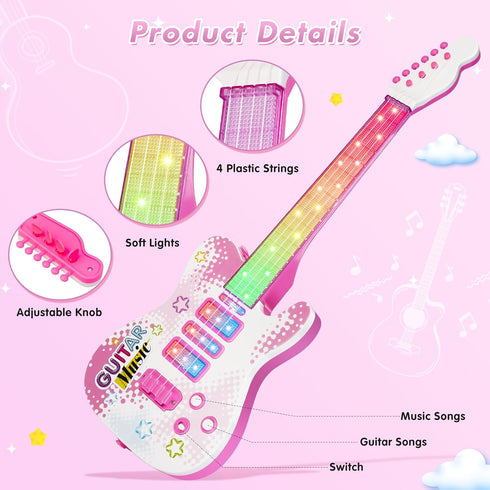 Drmukie 3 2-4 4 3 4 5 Kids Pink Guitar Toy for Year Old Girls Birthday Gift Toddler Toy Ages Electric Guitars