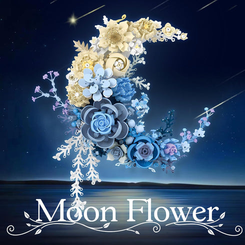 SUNHABI Set Flower Building for Adults, Crescent Moon Botanical Art Display, Creative Floral Home Dcor for Table