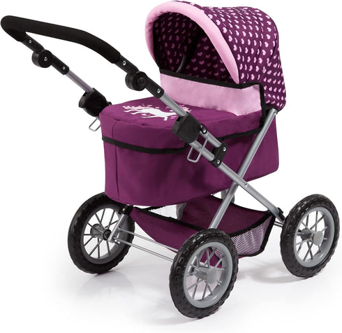 18 inch Bayer Trendy Doll Pram & Stroller, Burgundy Pink, Dolls, Adjustable Handle, Pretend Play with Accessories